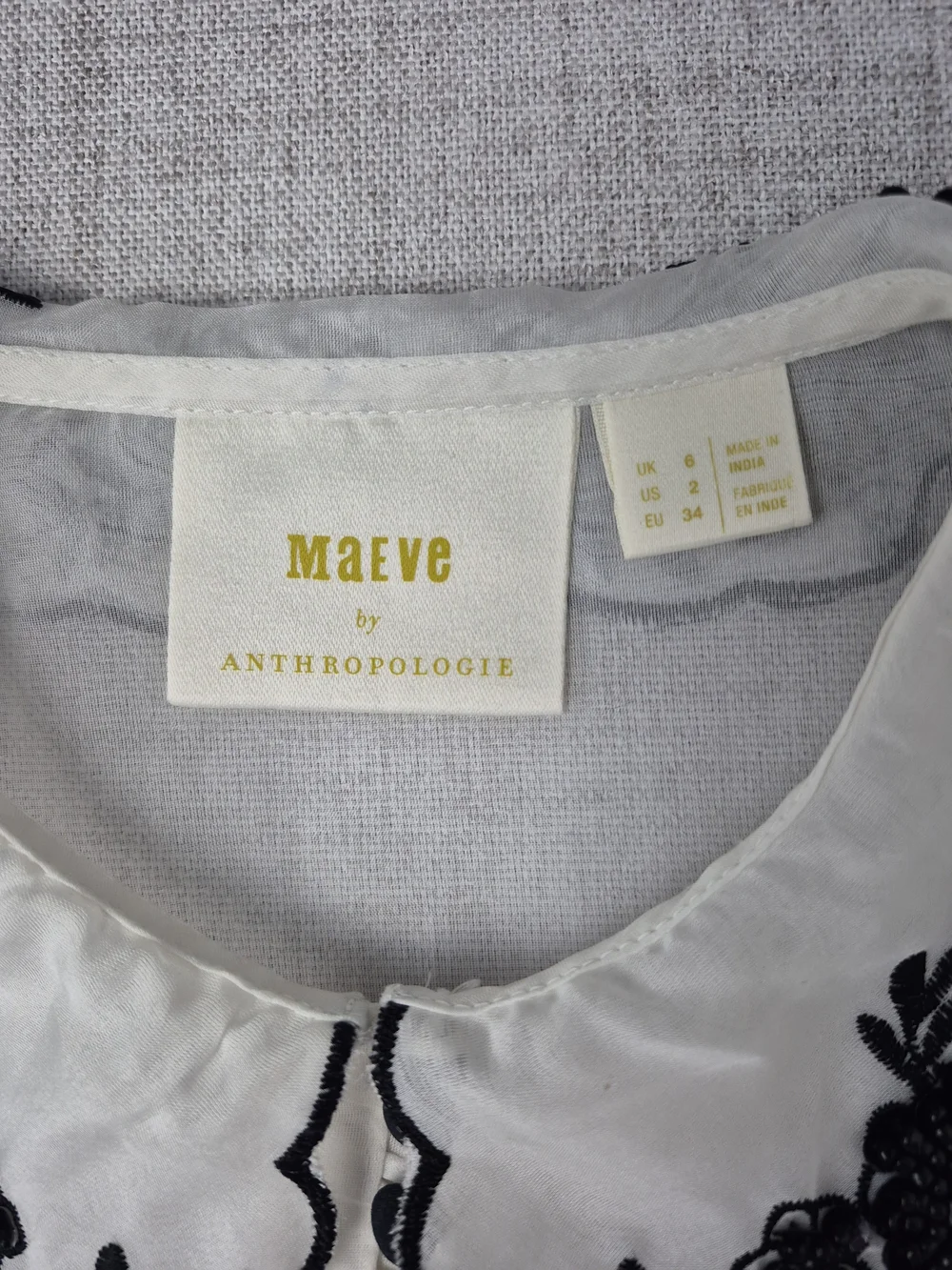 Anthropologie Maeve White Sheer Beaded Embroidered Statement Collar Blouse